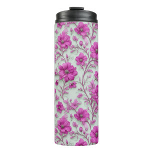 Lebendiges rosa Blumenmuster mit Magenta-Blumen Thermosbecher