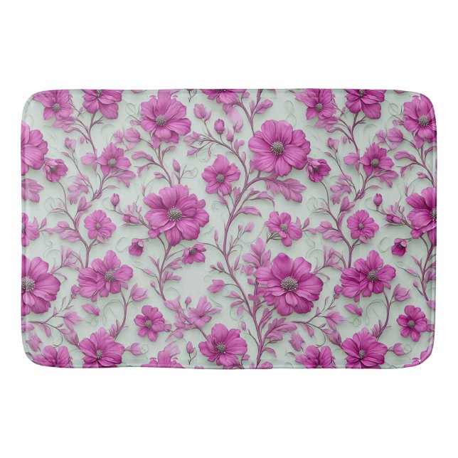 Lebendiges rosa Blumenmuster mit magenta Blüten Badematte (Vorderseite)