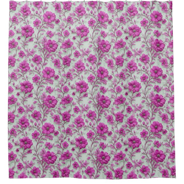 Lebendiges rosa Blumenmuster mit magenta Blüten Duschvorhang (Vorderseite)