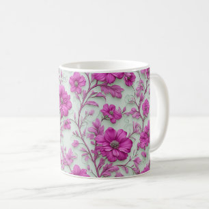Lebendiges rosa Blumenmuster mit magenta Blüten Kaffeetasse