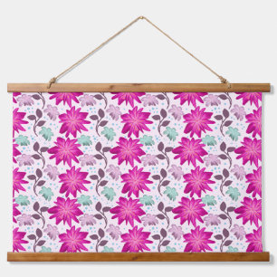 Lebendiges rosa Blumenmuster Moderne, kräftige B Wandteppich Mit Holzrahmen