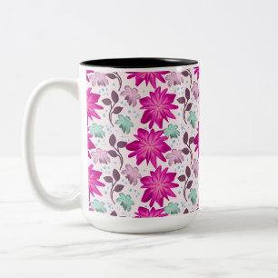 Lebendiges rosa Blumenmuster Moderne, kräftige B Zweifarbige Tasse