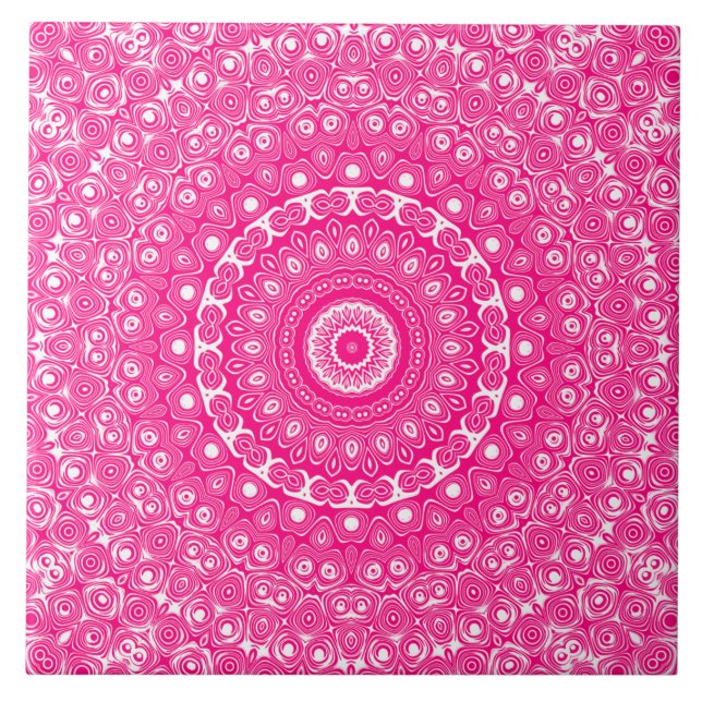 Lebendiges Rosa Mandala-Muster Fliese (Vorderseite)