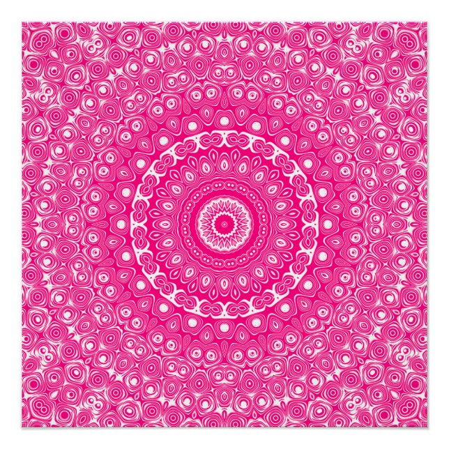 Lebendiges Rosa Mandala-Muster Poster (Vorderseite)