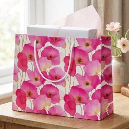 Lebendiges rosa Mohnblumen-Blumenmuster Große Geschenktüte