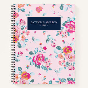 Lebendiges rosa Rosen-Blumenmuster auf Erröten Notizbuch