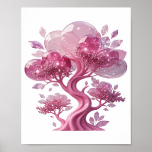 Lebendiges Rosa Rotes Glas Baum 3D Text Kunst Poster