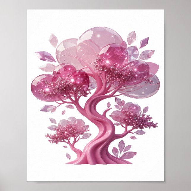 Lebendiges Rosa Rotes Glas Baum 3D Text Kunst Poster (Vorne)