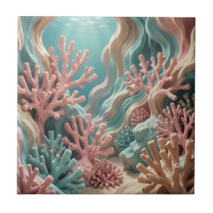 Lebendiges rosa Teal-Korallenriff Unterwasser Ozea Fliese