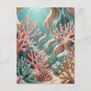 Lebendiges rosa Teal-Korallenriff Unterwasser Ozea Postkarte