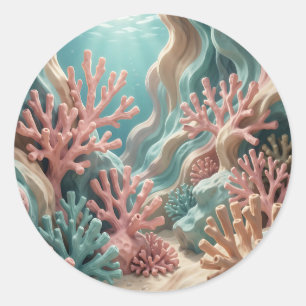 Lebendiges rosa Teal-Korallenriff Unterwasser Ozea Runder Aufkleber