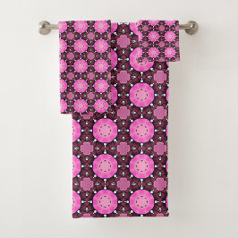 Lebendiges rosa und violettes geometrisches Muster Badhandtuch Set