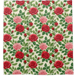 Lebendiges Rosenmuster mit roten und rosa Rosen Duschvorhang