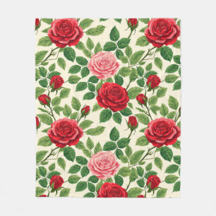 Lebendiges Rosenmuster mit roten und rosa Rosen Fleecedecke