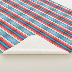Lebendiges Rot-, Blau- und Rosa-Streifenmuster Sherpadecke