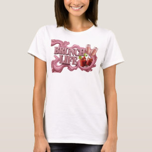Lebendiges Rot BRUNCH LIFE Slogan T-Shirt