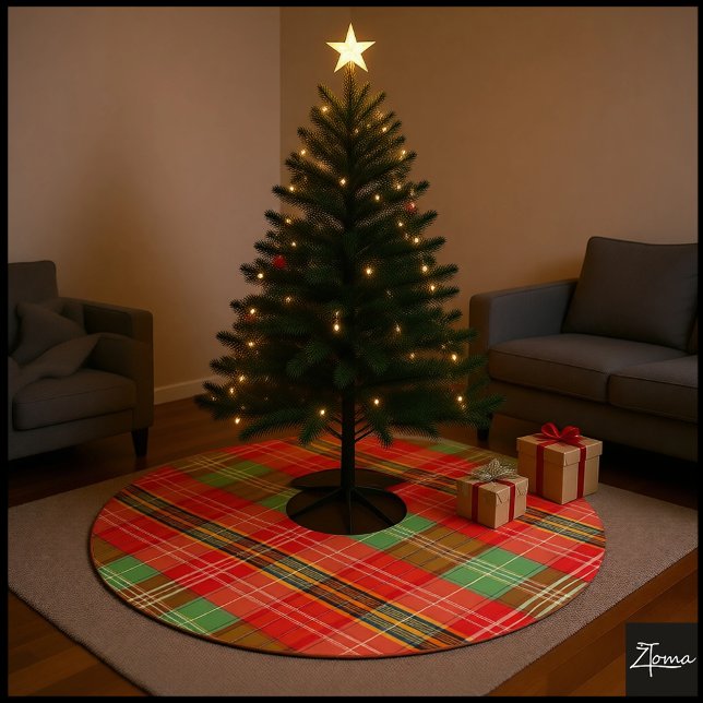 Lebendiges Rot Grün Großformat-Karomuster Polyester Weihnachtsbaumdecke (Von Creator hochgeladen)