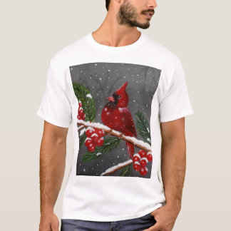 Lebendiges Rot Kardinal-Handbemaltes T-Shirt