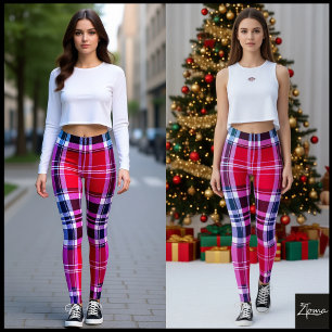Lebendiges Rot Pink Aqua Modern Kariert Leggings