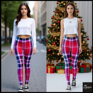 Lebendiges Rot Pink Aqua Modern Kariert Leggings