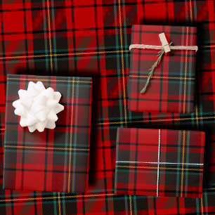 Lebendiges Rot und Schwarz kariertes schottisches Geschenkpapier Set