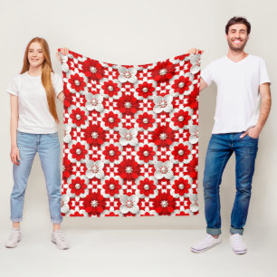 Lebendiges Rot-Weiß-Blumenmuster mit Perle Fleecedecke