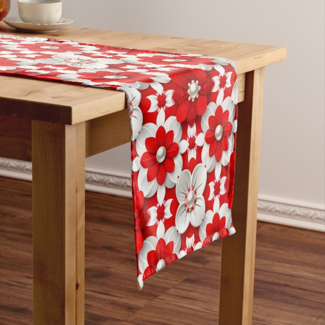 Lebendiges Rot-Weiß-Blumenmuster mit Perle Kurzer Tischläufer (Beispiel)