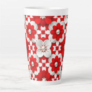 Lebendiges Rot-Weiß-Blumenmuster mit Perle Milchtasse