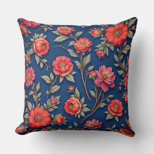 Lebendiges rotes Blumenmuster Kissen