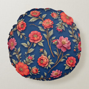 Lebendiges rotes Blumenmuster Rundes Kissen