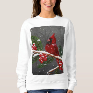 Lebendiges rotes Kardinal-Handbemaltes Sweatshirt