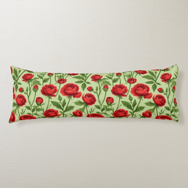 Lebendiges rotes Ranunculus-Blumenmuster Seitenschläferkissen (Vorderseite)