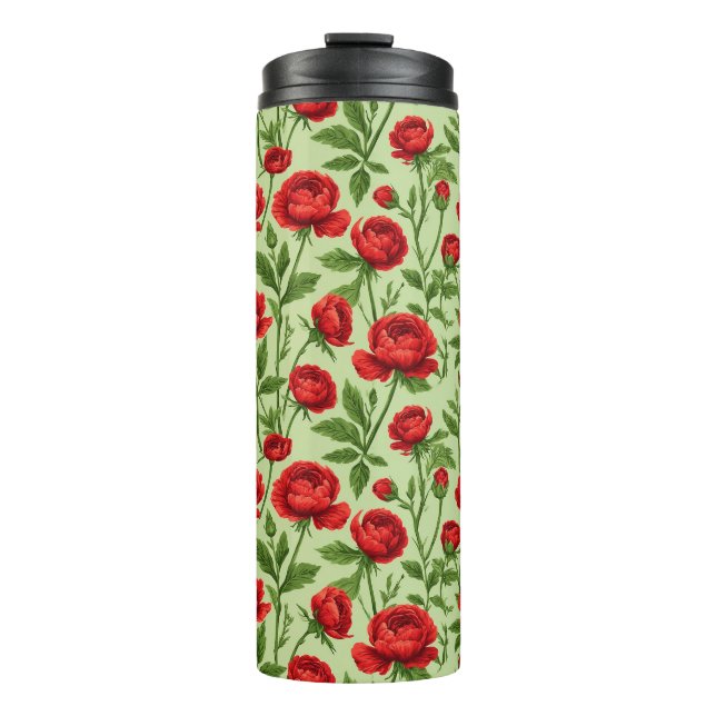 Lebendiges rotes Ranunculus-Blumenmuster Thermosbecher (Vorderseite)