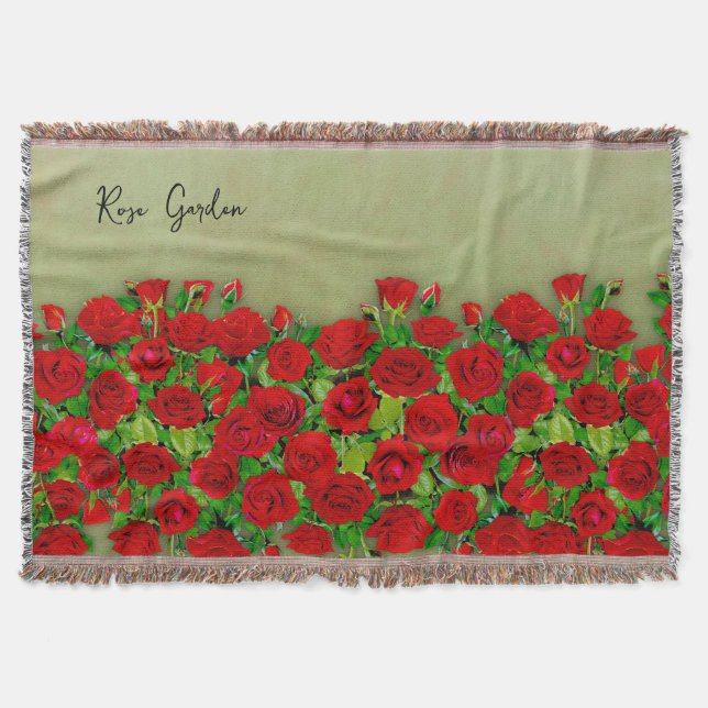 Lebendiges rotes Rosengarten-Blumenmuster Decke (Vorderseite)