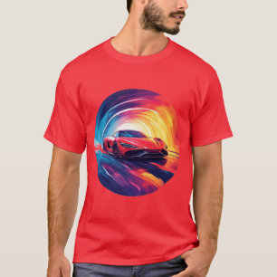 Lebendiges rotes Sportauto in einem dynamischen Sp T-Shirt