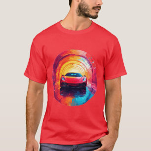 Lebendiges rotes Sportauto in einem dynamischen Sp T-Shirt