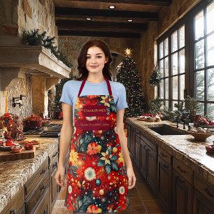 Lebendiges rotes Weihnachten mit festlichen Blumen Schürze