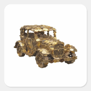 Lebendiges Silber GOLDEN CAR Vinyl-Stil Quadratischer Aufkleber