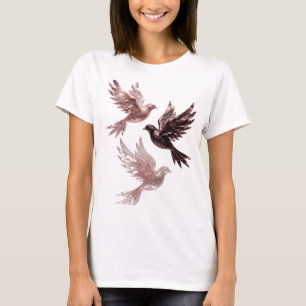 Lebendiges Silber ROSE GOLD VÖGEL 3D-Text-Kunst T-Shirt