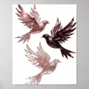 Lebendiges Silber ROSE GOLD VÖGEL 3D-Textkunst Poster