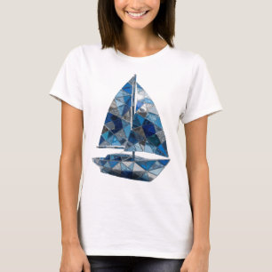 Lebendiges Silbernes BLAUES GLAS-SEGELBOOT-Zitat-D T-Shirt