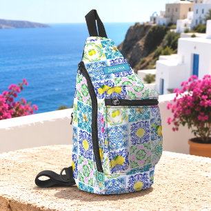 Lebendiges sizilianisches Zitrus-Mittelmeer-Azulej Crossbody Bag