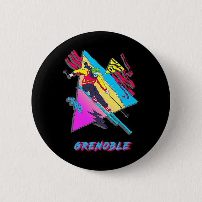 Lebendiges Skidesign mit Grenoble-Text-Ski  Button (Vorderseite)