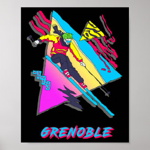 Lebendiges Skidesign mit Grenoble-Text-Ski Poster