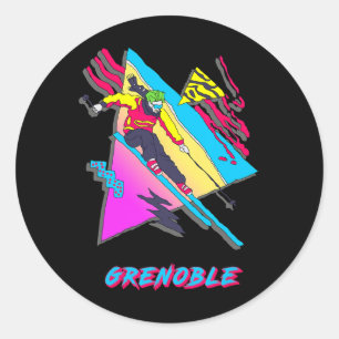 Lebendiges Skidesign mit Grenoble-Text-Ski Runder Aufkleber