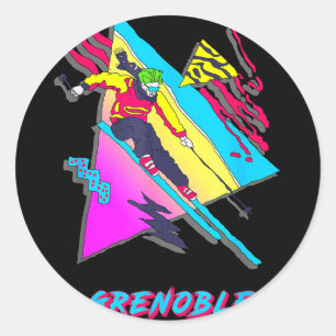 Lebendiges Skidesign mit Grenoble-Text-Ski Runder Aufkleber