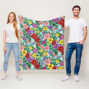 Lebendiges Sommer-Blumenwiesen-Blumenmuster Fleecedecke