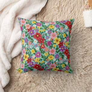 Lebendiges Sommer-Blumenwiesen-Blumenmuster Kissen