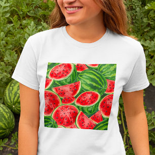 Lebendiges Sommer-Wassermelonen-Scheiben-Muster T-Shirt