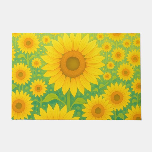 Lebendiges Sonnenblumenfeld-Muster Fußmatte (Vorderseite)